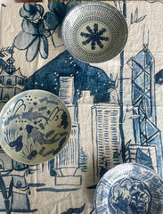 " Hong Kong Homage " Linen Tablecloth - The Ginger Jar Lamp Co.