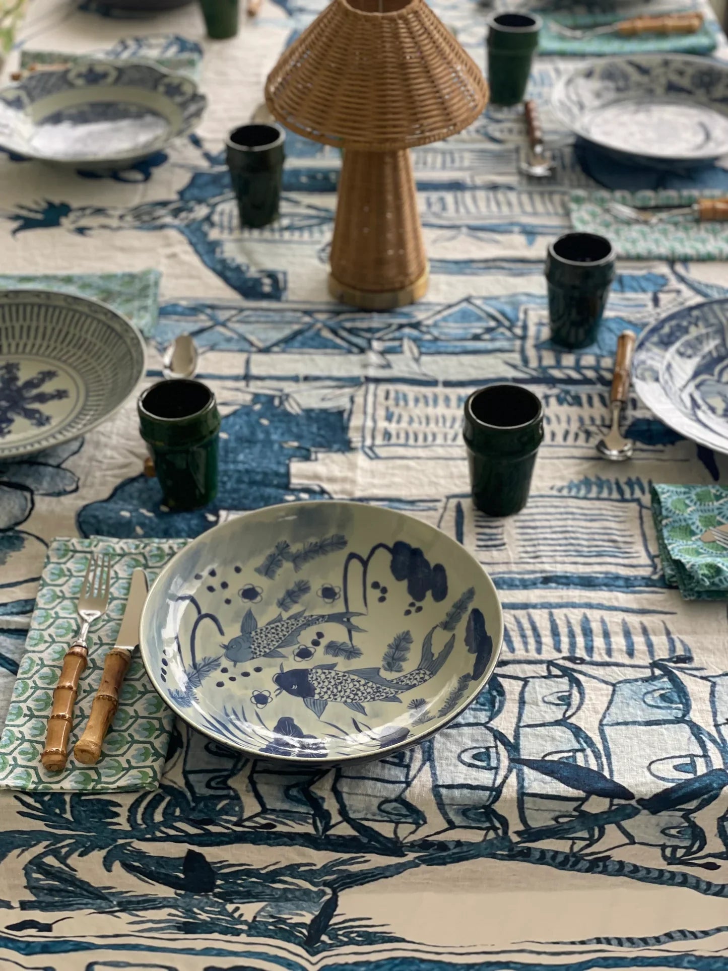 " Hong Kong Homage " Linen Tablecloth - The Ginger Jar Lamp Co.