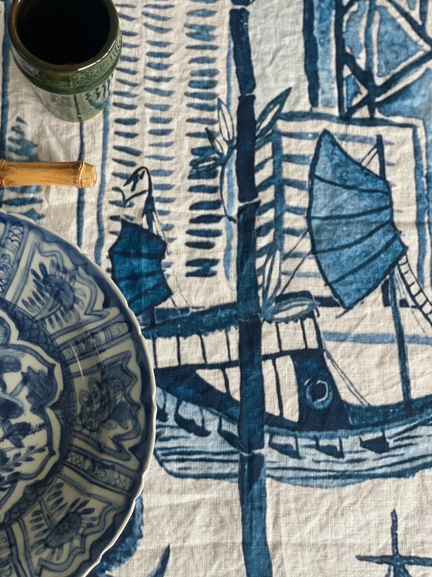 " Hong Kong Homage " Linen Tablecloth - The Ginger Jar Lamp Co.