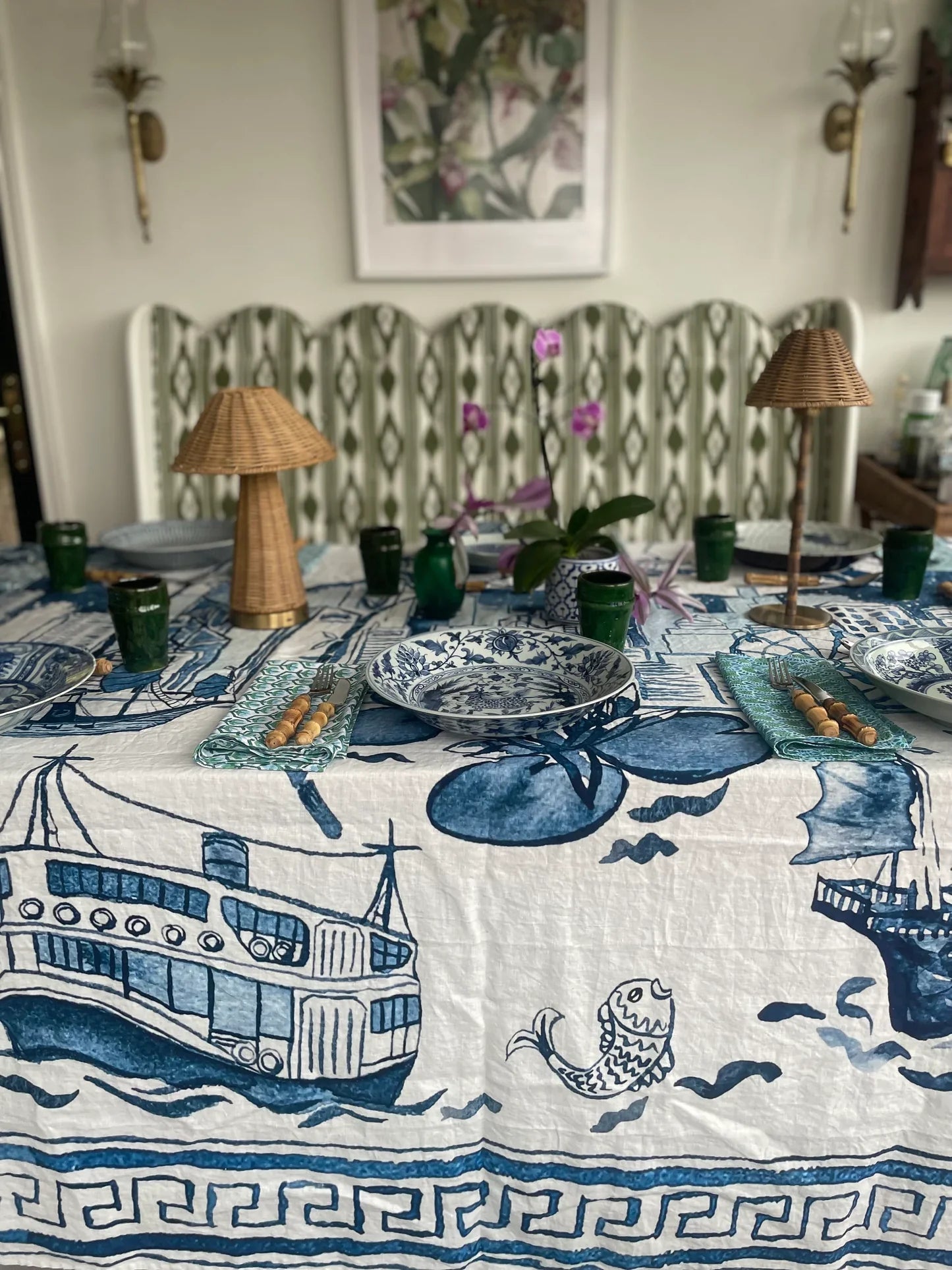 " Hong Kong Homage " Linen Tablecloth - The Ginger Jar Lamp Co.