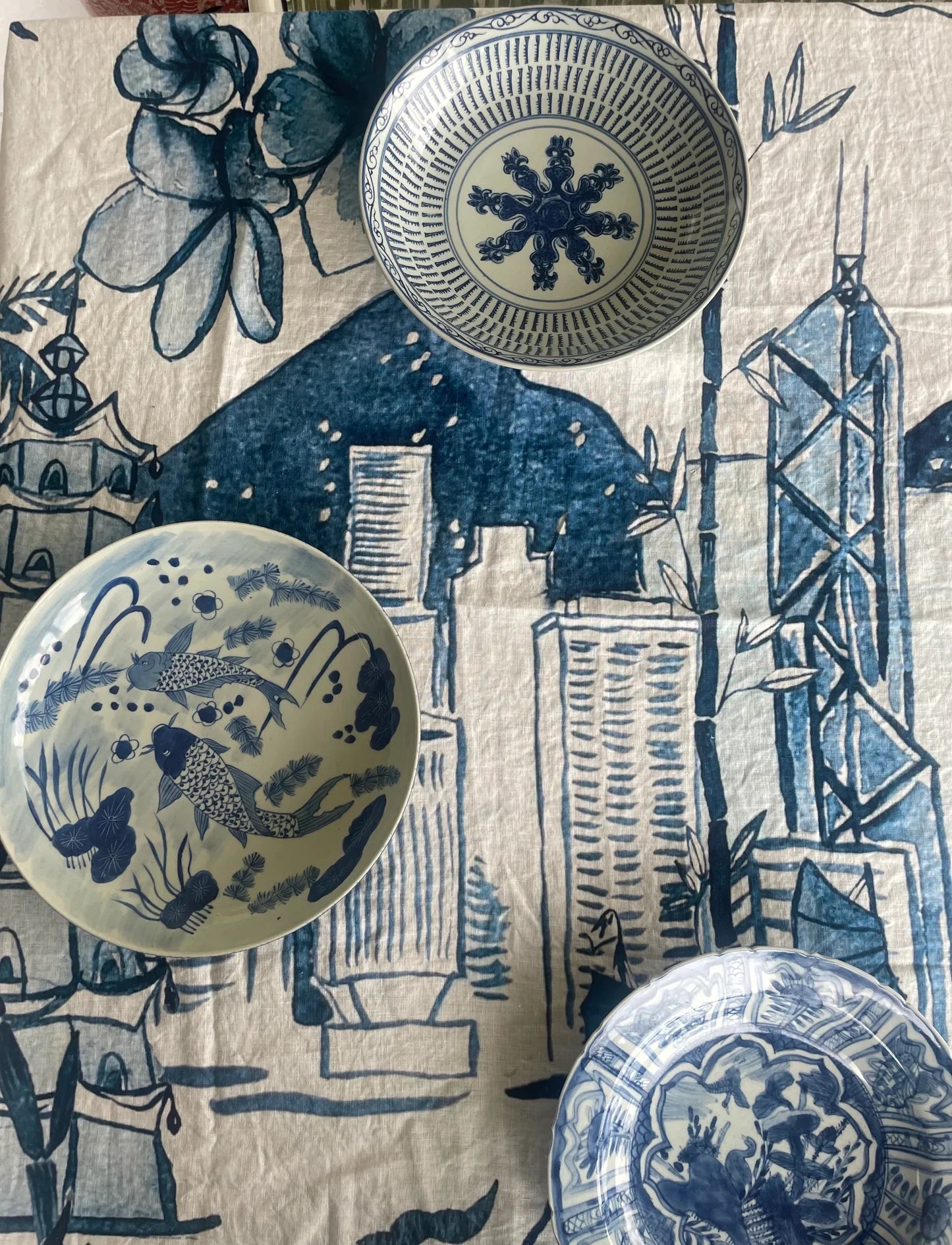 " Hong Kong Homage " Linen Tablecloth - The Ginger Jar Lamp Co.