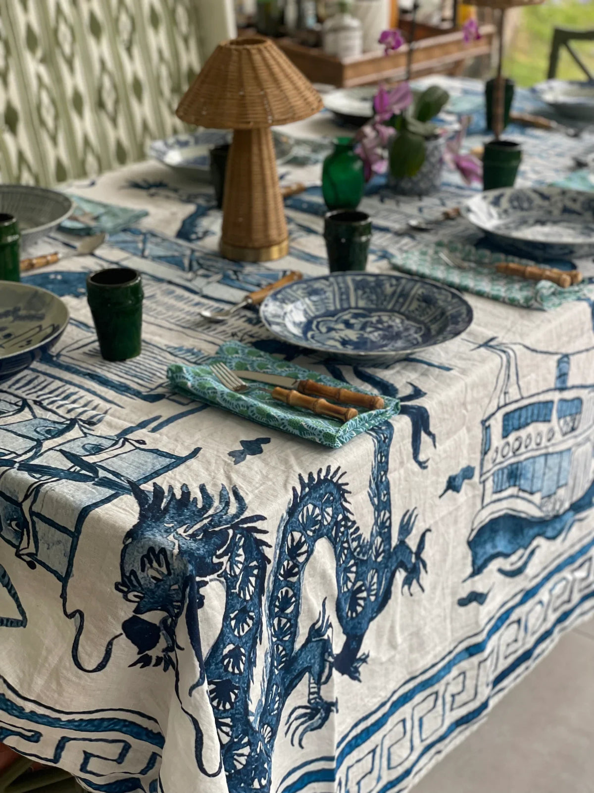 " Hong Kong Homage " Linen Tablecloth - The Ginger Jar Lamp Co.