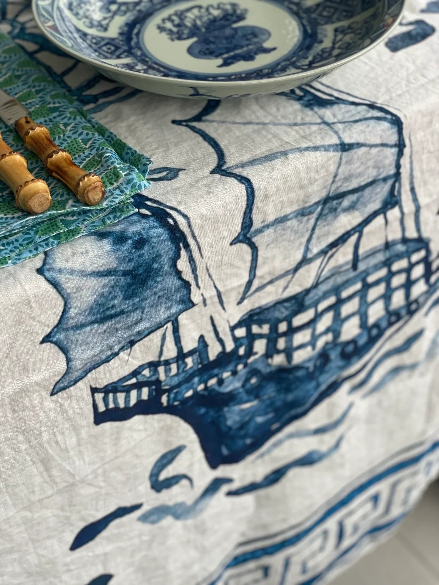 " Hong Kong Homage " Linen Tablecloth - The Ginger Jar Lamp Co.