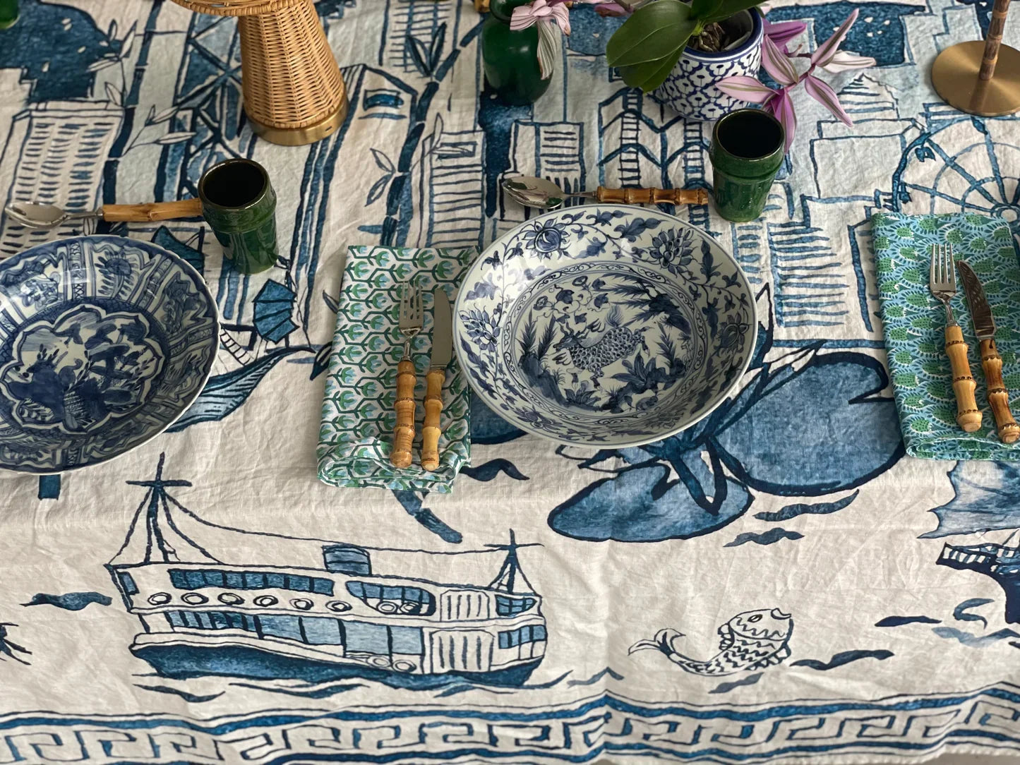 " Hong Kong Homage " Linen Tablecloth - The Ginger Jar Lamp Co.